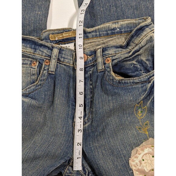 Z. Cavaricci Retro Size 8 Vintage Flare Blue Jeans with Floral Embellishments - Picture 10 of 11